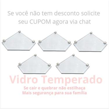 Imagem de kit 5 Porta Shampoos Canto Cantoneira em vidro e 100% Alumínio Maciço 