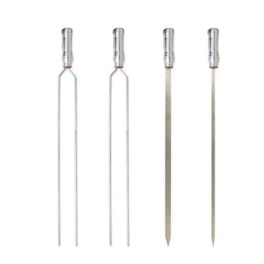 Imagem de Kit 04 Pçs Espeto Churrasco Aço Inox Duplo + Chato Largo + Chato Estre