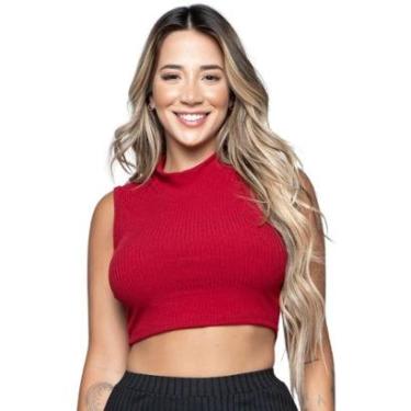 Imagem de Cropped Garrafinha Canelado Serra e Mar Modas Regata Gola Alta Blogueira Moda Casual-Feminino