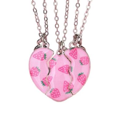 Imagem de Colar Best Friend para 3, pingente magnético combinando com coração de desenho animado, 3 peças, joia de amizade BFF, Medium, Zinco, Zircônia cúbica