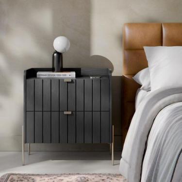 Imagem de mesa de cabeceira estilo retro moriah 60cm para quarto grande 2 gaveta