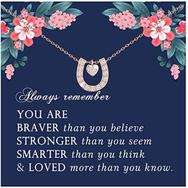 Imagem de LQRI Colar com pingente de ferradura da sorte em ouro rosa - Presentes de joias de cavalo para meninas e mulheres, Small, Aço inoxidável, aço inoxidável