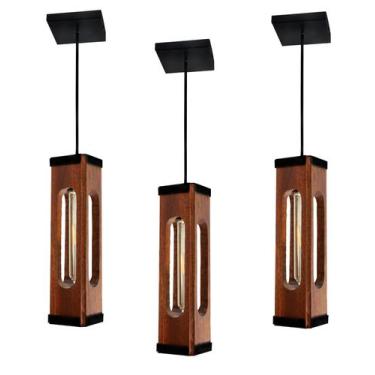 Imagem de Luminária Pendente Indiana Moderno em Madeira com Lâmpada T30 - MADEIL