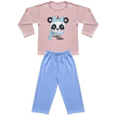 Imagem de Pijama Infantil Look Jeans Longo Panda Rosa/Azul - ROSA - 04, 04, Rosa
