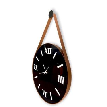 Imagem de Relógio Parede ADNET 50cm, Fundo Preto, Algarismos Romanos 3D Brancos,