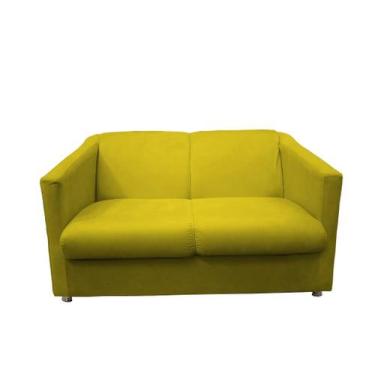 Imagem de Namoradeira Decorativa Biane Suede Amarelo 2 Lugares Pés Cromado Mz De