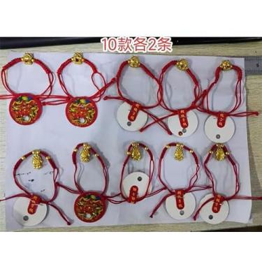 Imagem de Ferreve Pulseira de corda de ano novo chinês 2024 pulseira de dragão do signo animal do zodíaco chinês ajustável cordão vermelho da sorte ano do dragão pulseira chinesa para homens mulheres presente