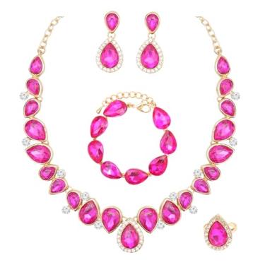 Imagem de CSY Conjunto de anéis elegantes para noivas, brincos e pulseiras, para noiva, dama de honra, gota de lágrima, cristal, casamento, formatura, fantasia, bijuteria, conjuntos para mulheres, Banhado a