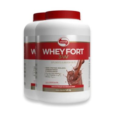 Imagem de Kit 2 Whey Fort 3W Vitafor Chocolate 1800g