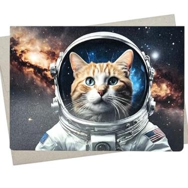 Imagem de Whitman and Daughter Cartão de aniversário de astronauta gato, cartão de gato espacial (1 cartão premium, 12 x 18 cm) em branco para todas as ocasiões como aposentadoria, pensando em você, formatura -