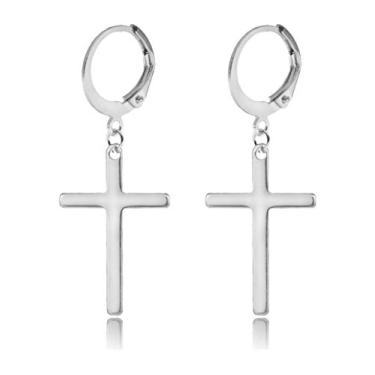 Imagem de Blowin Conjunto de 2 brincos de argola de aço inoxidável com pingente de cruz para homens e mulheres, aniversário, Natal, Dia dos Namorados, Aço inoxidável