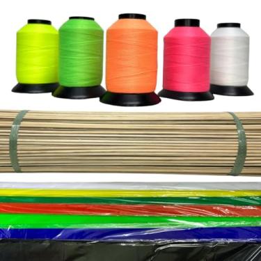 Imagem de Kit para Pipa com 100 Varetas de Bambu 55cm 100 Folhas de Seda Coloridas 50x70cm Linha 2000m