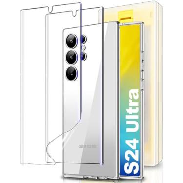 Imagem de Pozlle Pacote com 3 protetores de tela para Samsung Galaxy S24 Ultra de 6,8 polegadas com película transparente HD curva 3D, [cabine de alinhamento automático/sem bolhas], capa protetora de