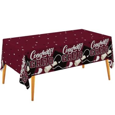 Imagem de Gatherfun Kit de artigos de festa de formatura 2025 – 2 peças de capa de mesa marrom Gongrats para decoração de festa de formatura, capas de mesa de plástico de formatura 137 x 274 cm