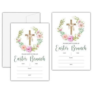 Imagem de Convites de festa de brunch de Páscoa, convites de festa de Páscoa de primavera com envelopes, cartão de convite de caça ao ovo de Páscoa, convites religiosos de preenchimento de Páscoa, lembrancinhas