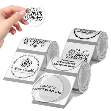 Imagem de NIIMBOT Conjunto de 3 rolos de etiquetas para impressora de adesivos B1/B21/B3S, 50 x 50 mm (1,97" x 1,97 pol.), 150 etiquetas/rolo, refil de fita de etiquetagem para casa, escola, escritório,