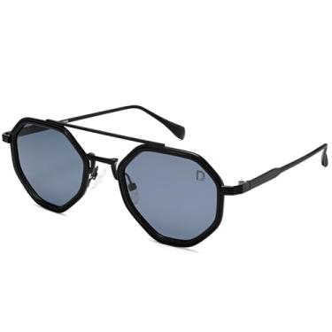 Imagem de Dollger Óculos de sol aviador polarizados masculinos modernos designer hexagonal armação de metal retrô, Armação preta, lente preta, Medium