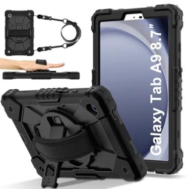 Imagem de Capa para Lenovo Tab P12 Pro de 12,6 polegadas (TB-Q706F/TB-Q706Z), à prova de choque, função de suporte, alça giratória de 360°, para suporte de caneta, alça ajustável (preto) (preto - preto, Tab A9
