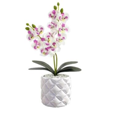 Imagem de Vaso Decorativo com Orquídea Artificial 30cm Premium (Vaso Branco/Orquidea Branco e Rosa)