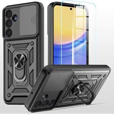 Imagem de TTYSHTT Capa para Samsung Galaxy A56 com capa deslizante para câmera + protetor de tela de vidro temperado à prova de choque resistente [grau militar] capa de telefone resistente com suporte (preto)
