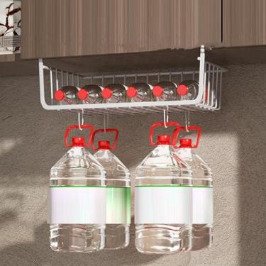 Imagem de Cesta de Armazenamento de Metal Sob Prateleira Organizador Durável para Estante de Despensa de Mesa de Cozinha (L Branco)