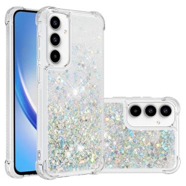 Imagem de MEMAXELUS Capa para Samsung Galaxy A56 5G com glitter, linda capa de areia movediça líquida brilhante à prova de choque capa protetora de silicone para Samsung Galaxy A56 5G, Silver Love YB5