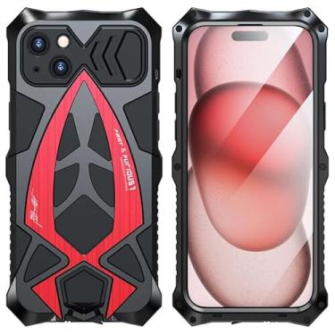Imagem de Capa para iPhone 15 14 13 Pro Max 12 Xs 11 8 Plus XR SE3 SE2 Mini 7 proteção contra quedas metal + silicone capa de telefone com proteção tripla AA (preto + vermelho, iPhone 13 pro)