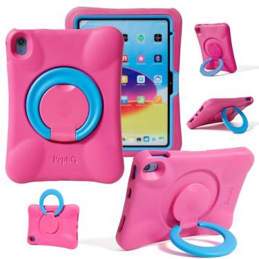 Imagem de NLR FUN Capa infantil para iPad, capa à prova de choque para iPad Air M2 de 11 polegadas (2024), capa protetora de corpo inteiro leve de 11 polegadas com alça/suporte dobrável (rosa + azul)