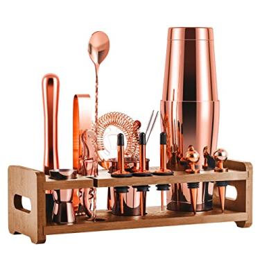 Imagem de SOING Kit de Barman de 24 Peças Mixology, Conjunto de Coqueteleira Perfeito para Misturar Bebidas, Utensílios de Bar de Aço Inoxidável com Suporte, Bolsa de Transporte de Veludo e (Suporte Original)