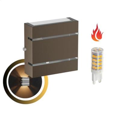 Imagem de Arandela Externa Slim 2 Frisos Luminária de Parede Muro 2 Fachos 2 Focos Em Alumínio Interna + Led G9-103 (Marrom, Lâmpada Branca Quente)