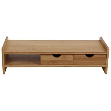 Imagem de Suporte de Monitor de Madeira Riser, Suporte para Laptop de Computador de Mesa Com Gavetas Duplas para Impressora de Computador Celular Em Escritório Doméstico 50x 19x 13cm (Bambu)