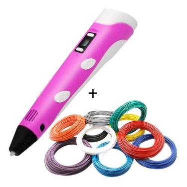 Imagem de Caneta 3d Profissional Rosa Com 10 Filamentos Cores Variadas - 3DPEN, 