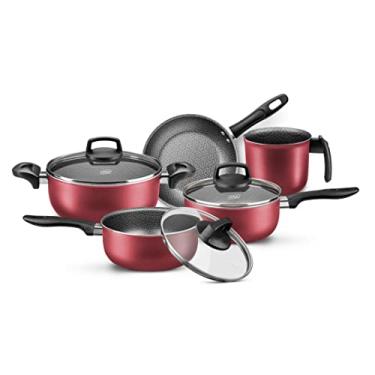 Imagem de MTA - Conjunto de Panelas com 5 Peças em Alumínio Antiaderente com Tampa de Vidro, Cor Cereja, Linha Supra.