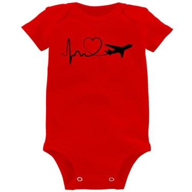 Imagem de Body Bebê Avião Batimentos Cardíacos Coração - Foca na Moda, Vermelho,
