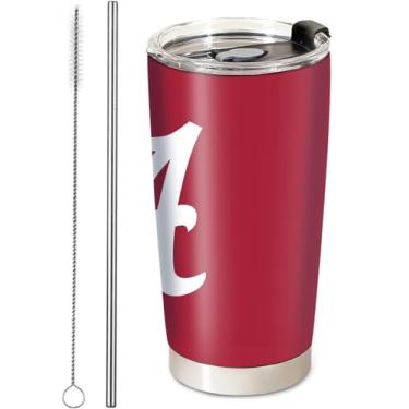 Imagem de Generic Copo de futebol americano universitário de 590 ml, copo de aço inoxidável com tampa e canudo, canecas de café presente para bebidas do Alabama