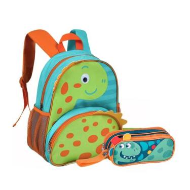 Imagem de Kit Mochila de Costas Oficial Clio Pets Dinossauro 13 com Estojo Duplo