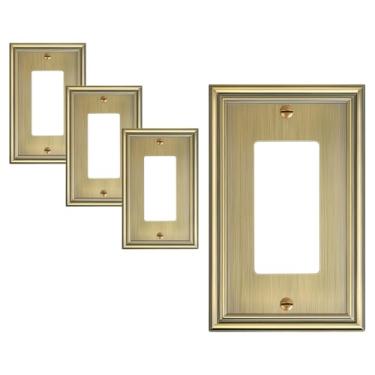 Imagem de TREEWELL Pacote com 4 placas decorativas para tomadas, placas decorativas de latão antigo e tampas de tomada, placas de parede de liga de zinco duráveis para tomadas elétricas, receptáculos, tomadas
