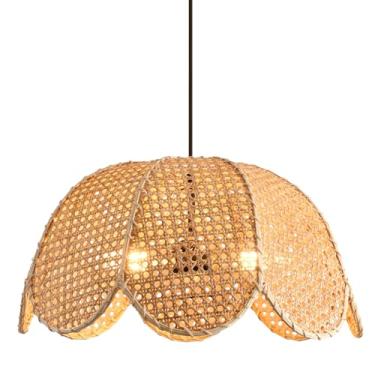 Imagem de Teru Ji Kaikang Luminárias Pendentes De Vime, Luminária Suspensa De Vime Natural Boho De 17,7", Lustre De Teto Em Forma De Flor Trançada À Mão De 3 Luzes Para Sala De Jantar, Quarto, Cozinha, Casa D