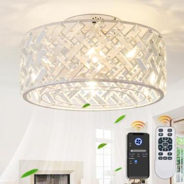 Imagem de Oiotwo Ventiladores De Teto De Gaiola De 18 Polegadas Com Luzes, Ventilador De Teto De Perfil Baixo E Controle Remoto Fandelier Crystal Fan Light Para Quarto, Sala De Estar, Sala De Jantar, Cozinha