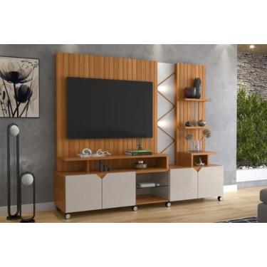 Imagem de Home Cross Frisado Painel P/ TVs Até 55'' c/ 4 Portas e Prateleiras p/