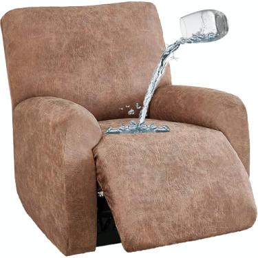 Imagem de JOKIVTOU Capas reclináveis de couro 1/2/3 assentos, 100% à prova d'água, 4/6/8 peças, capas de sofá reclináveis, laváveis e protetoras de móveis (amarelo, marrom, 1 lugar)