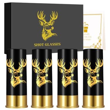 Imagem de Conjunto de 4 copos de bala de plástico com cabeça de veado com caixa de presente para homens e mulheres, festa de casamento, aniversário, Natal, presente de caça, 12 GA, 45 ml, copos pequenos para