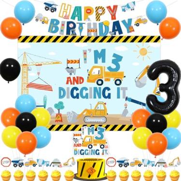 Imagem de Balterever Construction 3rd Birthday Party Decorations for Boys I'm 3 and Digging It Decorations with Construction Happy Birthday Banner Cake Topper Backdrop for Dump Truck Party Supplies