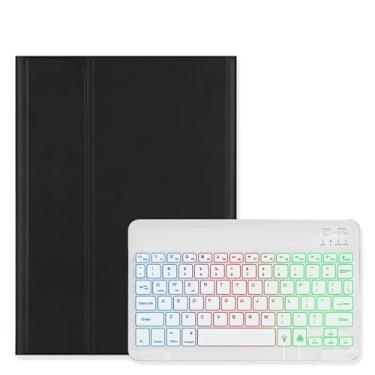 Imagem de Disonbeir Capa de teclado retroiluminada para Galaxy Tab S6 Lite 10,4 polegadas com teclado retroiluminado, teclado removível, capa fofa de cor doce, preto + branco