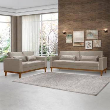Imagem de Conjunto Sofá Living Valência 3/2 Lug. Base Madeira - Veludo Bege