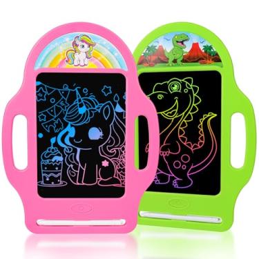 Imagem de Tablet de escrita LCD para crianças, pacote com 2, quadro de desenho de dinossauro e unicórnio para idades de 2 a 6 anos – Bloco de desenho apagável com caneta, brinquedos educativos de aprendizagem