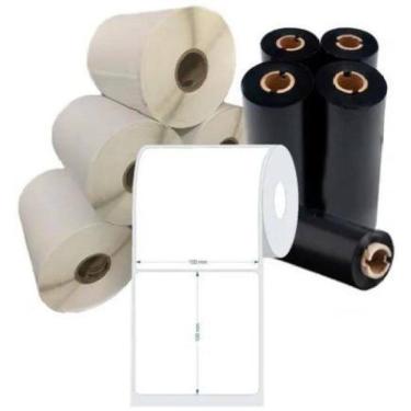 Imagem de Kit Com 10 Rolos Etiqueta Couche 100X100 E 5 Ribbons Cera
