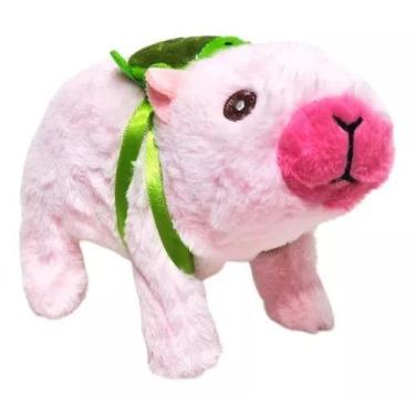 Imagem de Capivara Fofa De Pelúcia Anda Faz Barulho Tem Luz Brinquedo Rosa - Toy