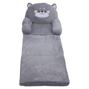 Imagem de Kids Sofa Cartoon Grey Dog Style Dobrável Wide Handle Soft Respirável Toddler Chair para Leitura Relaxante Sleeping Fabric Sponge (3 Nível)