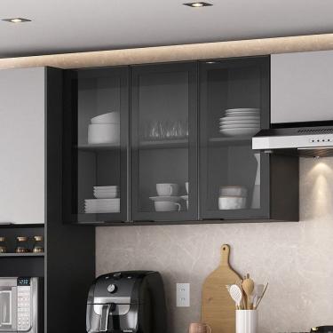 Imagem de Armário 120cm 3 Portas de Vidro Mdf Dobradiças Slow Motion Lumina Itatiaia Grafite